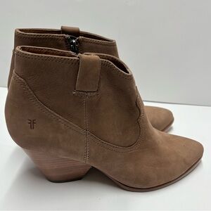 Frye Tan Suede Western Ankle Boots Size 10